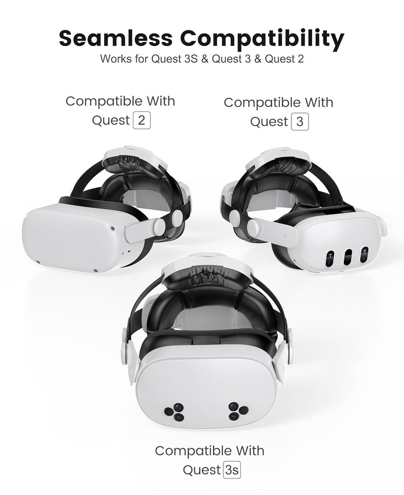 Kawaye حزام رأس لجهاز Meta Quest 3S/Quest 2/Quest 3 مع بطارية قابلة للتبديل بسعة 7500mAh، أزرار مزدوجة قابلة للتعديل لدعم وراحة محسّنة وتقليل الضغط - Image 2